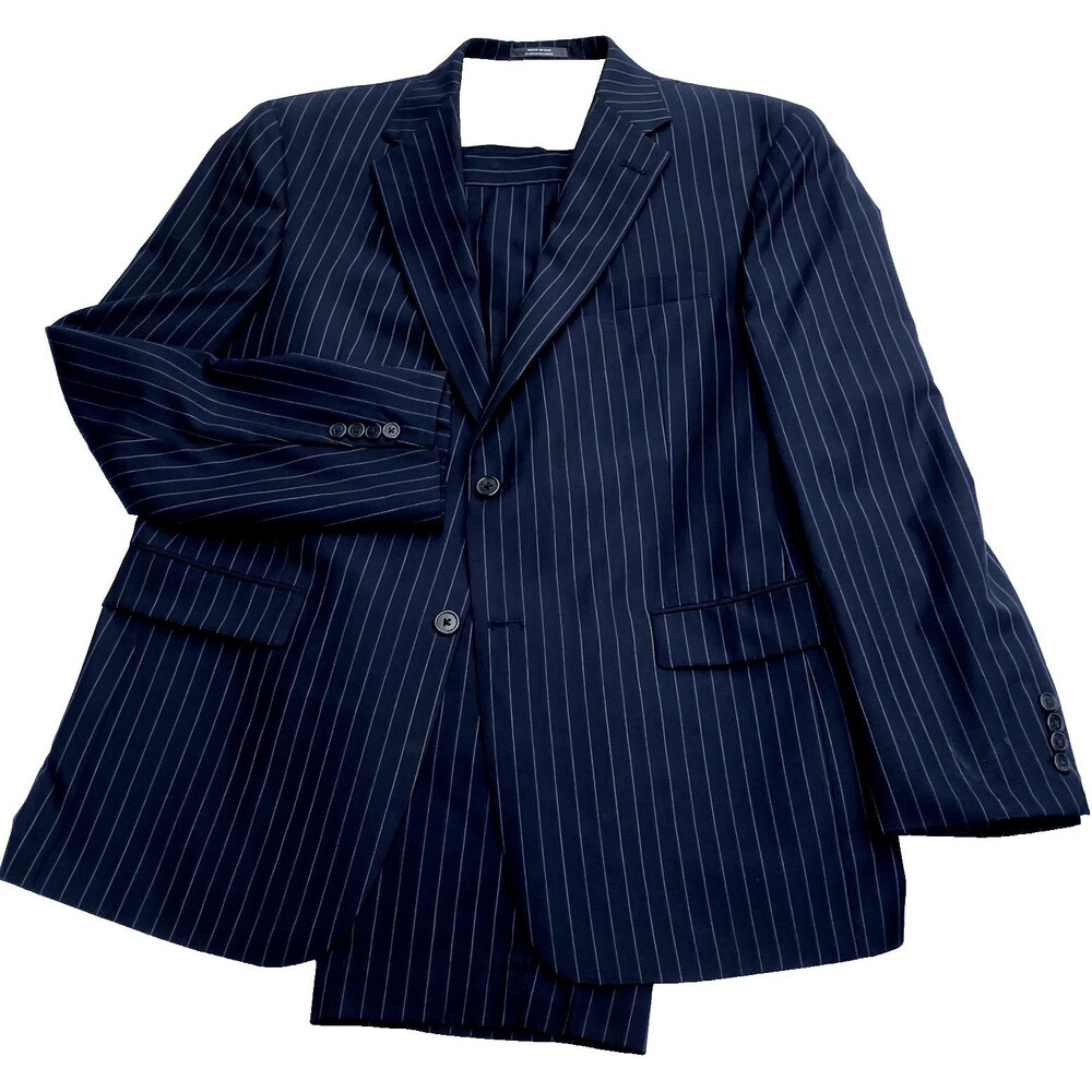 Austin Reed London Suit Chalk Stripe Blue 44 Imported Wool USA Dillards Career